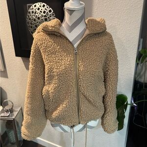 Cozy Tan Sherpa Zip-Up Jacket